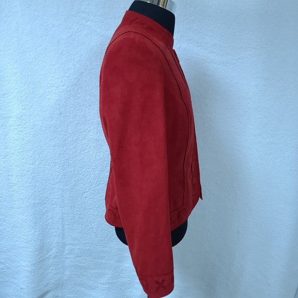 Conrad C Collection Womens 14 Red Faux Suede Full Zip Long Sleeve Jacket - Picture 15 of 16